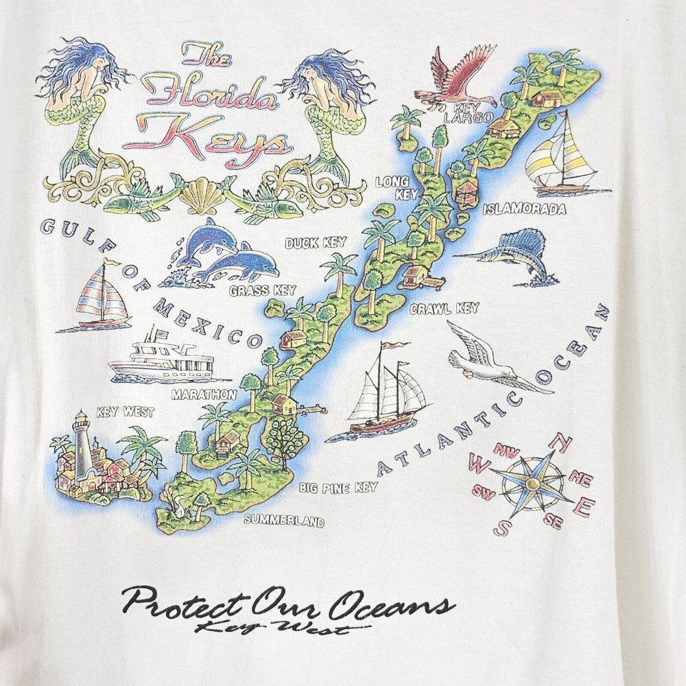 Vintage 90s Key West Protect Our Oceans Crop Top Graphic Tee Womens Size Large - Picture 3 of 11